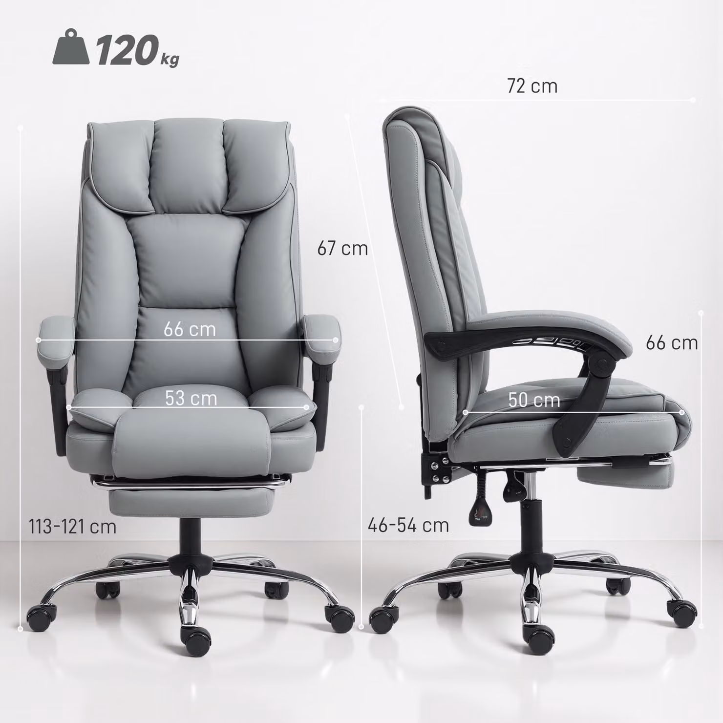 HOMCOM Black and Grey Faux Leather Executive Swivel Office Chair with Headrest and Armrests – 3