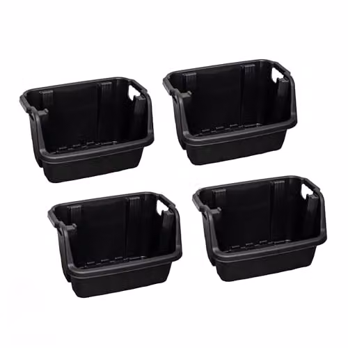 Samuel Alexander Pack of 4 Heavy Duty Plastic Stackable Pick Bin Storage Crates with Handles, Black, W: 59 cm, D: 41 cm, H: 36 cm – 4