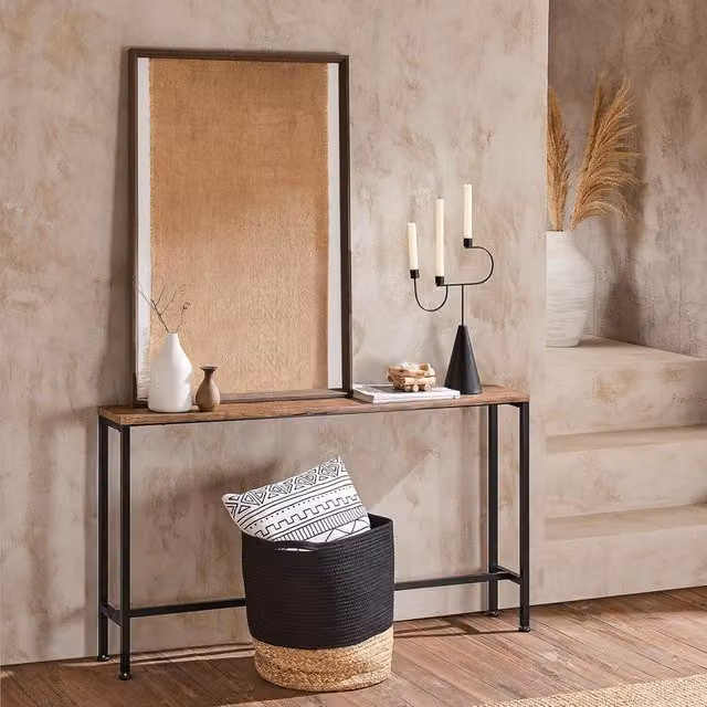 SoBuy Industrial Narrow Console Table for Hallway, Living Room or Home Office, Brown and Black, W: 120 cm, D: 20 cm, H: 65 cm
