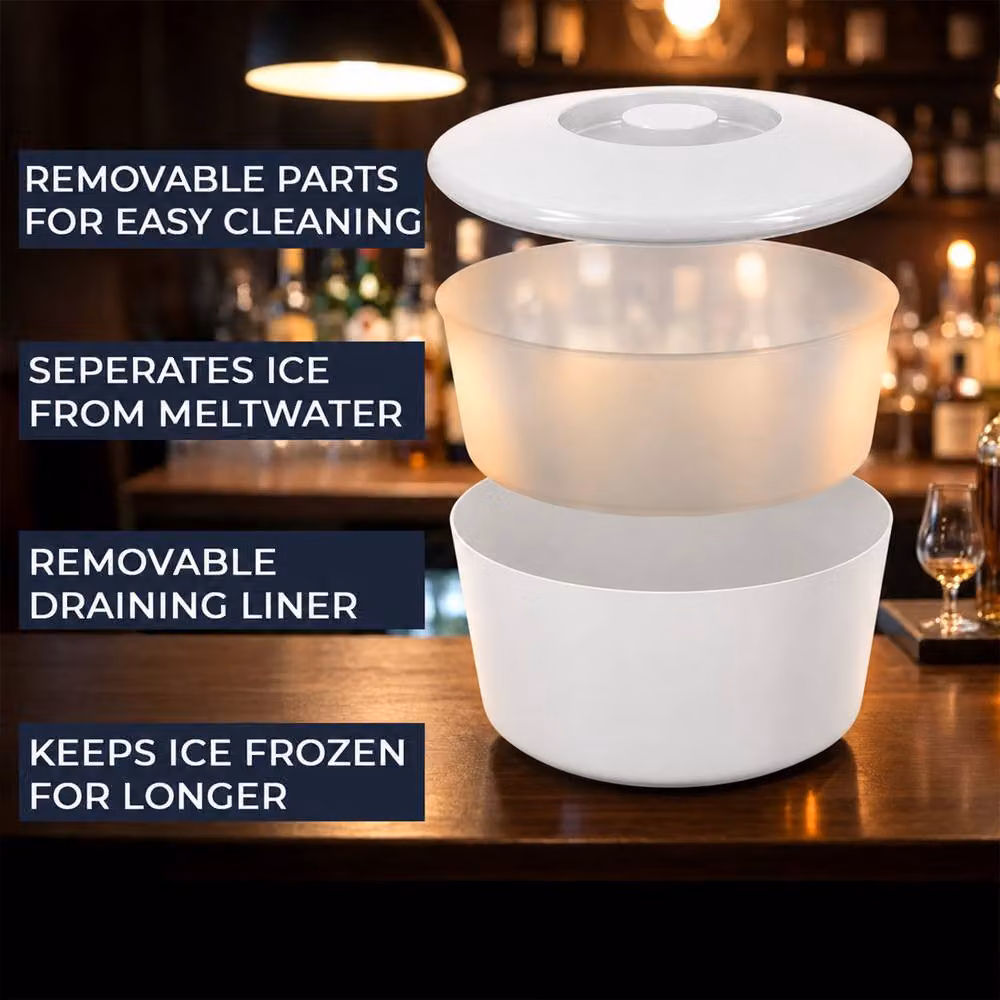 Chabrias Ltd White 10L Ice Bucket with Lid and Removable Drainage Liner – 6