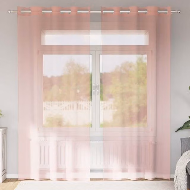 Berkfield Home Pink Transparent Voile Fabric Panel Curtains with Eyelets, 2 Pack, W: 140 cm, H: 225 cm