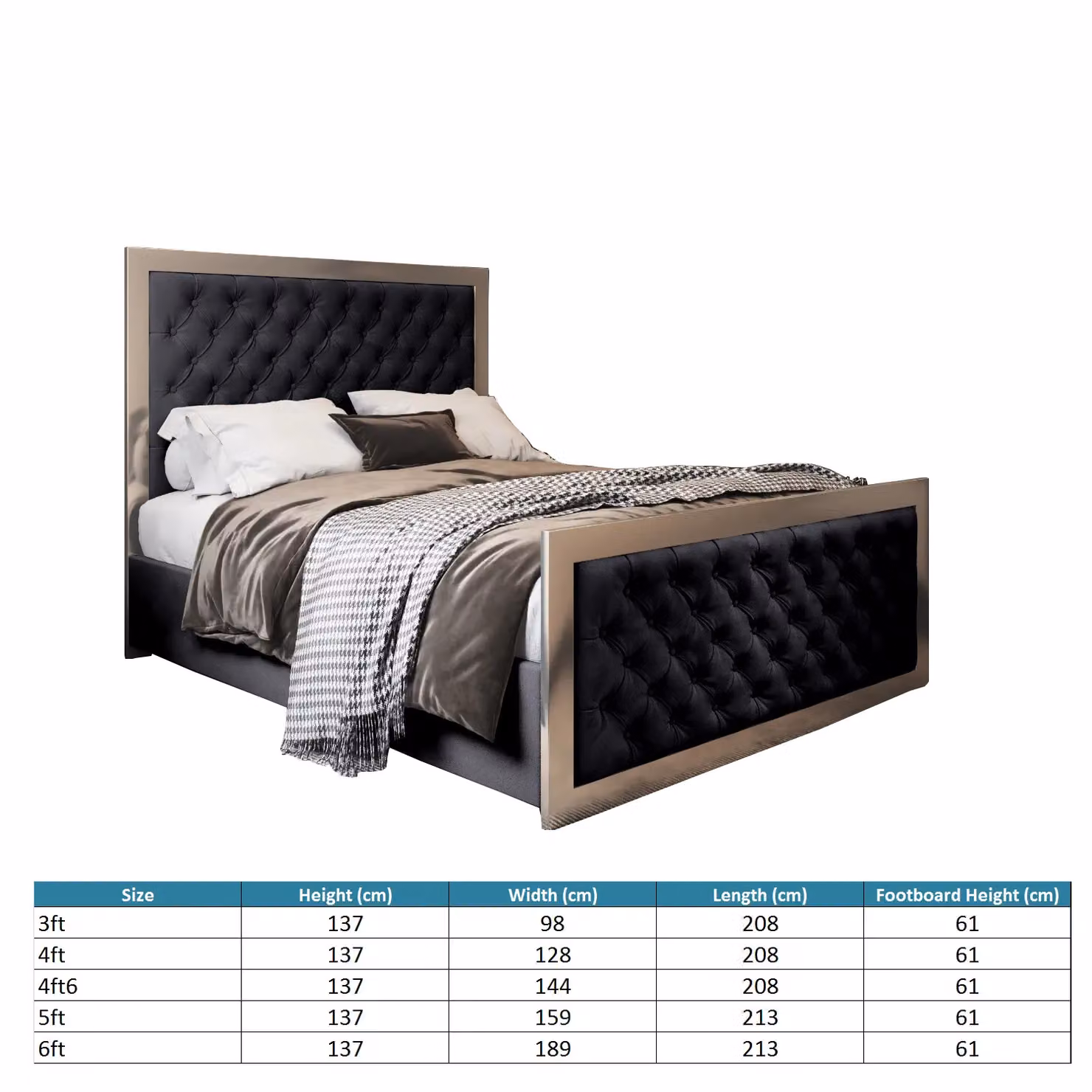 Casani Maddison Upholstered Velvet Metal Bed Frame in Black, W/D/H: 137 x 120 x 200 cm – 4