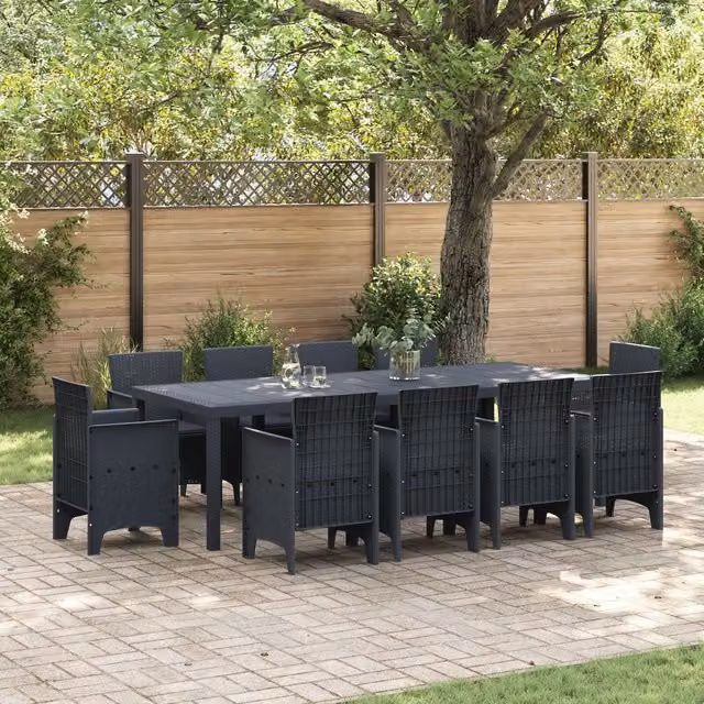 Berkfield Home 11 Piece Anthracite Poly Rattan Garden Dining Set with Cushions