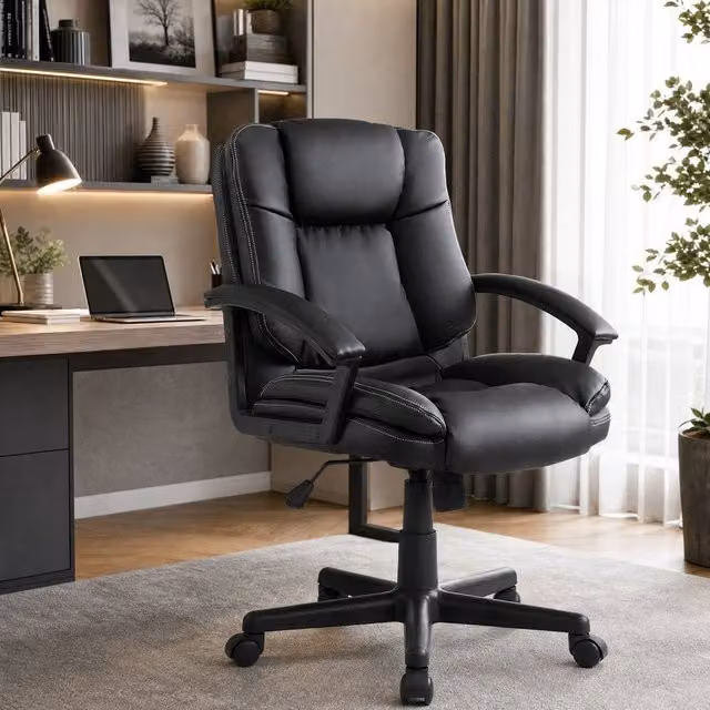 STILVORA Modern Executive High Back Office Chair in Black Synthetic Leather with Armrests and 360 Degree Swivel – 1