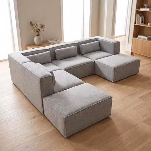 Abakus Direct Doris U-shape Modular Sofa in Grey with Fabric Upholstery and Solid Wood Frame – 2