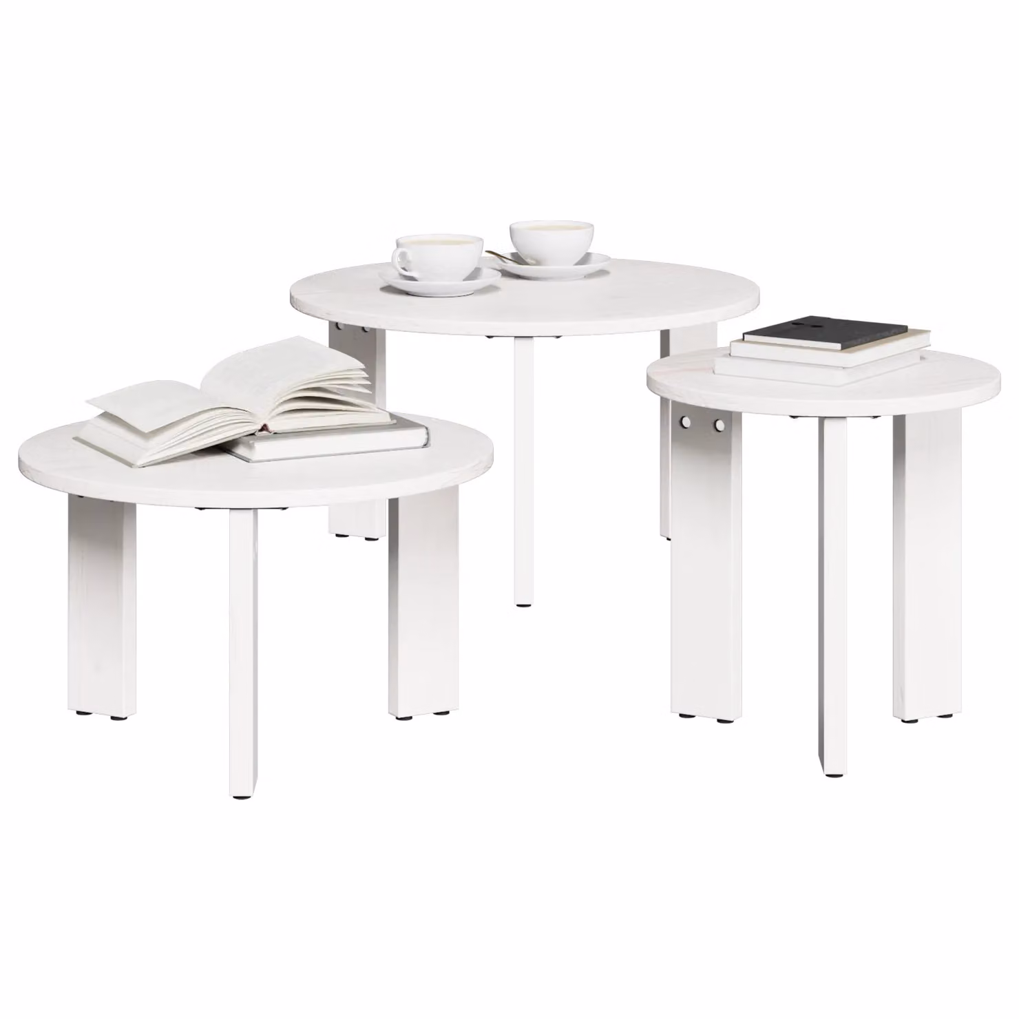 Berkfield Home 3-Piece Round Nested Coffee Table Set in White Solid Pine Wood – 2