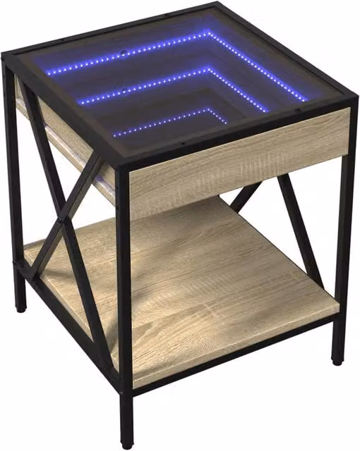 Berkfield Home Infinity LED Decorative Bedside Table in Natural Sonoma Oak, W/D/H: 40 x 40 x 49 cm – 1