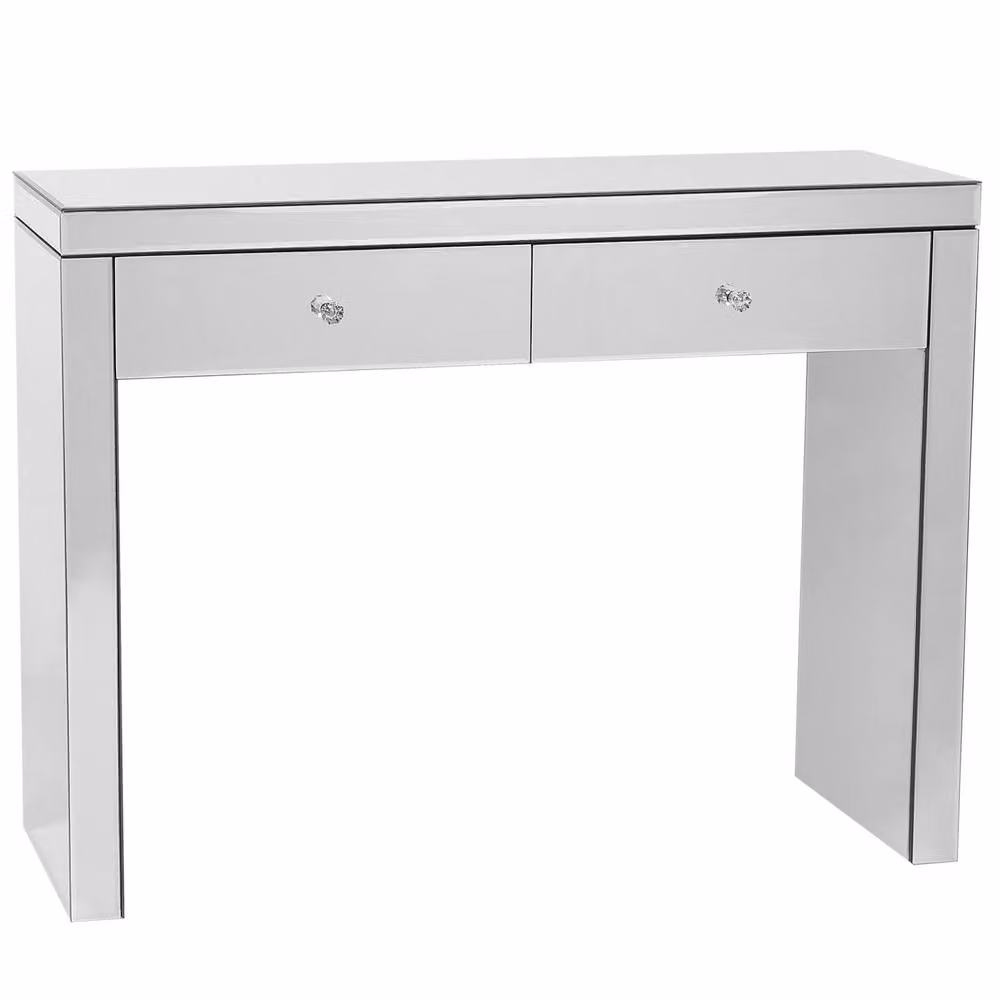 Wyld and Coco Silver Glass Console Table with 2 Drawers and Crystal Knobs, W/D/H: 100 x 35 x 77 cm – 2