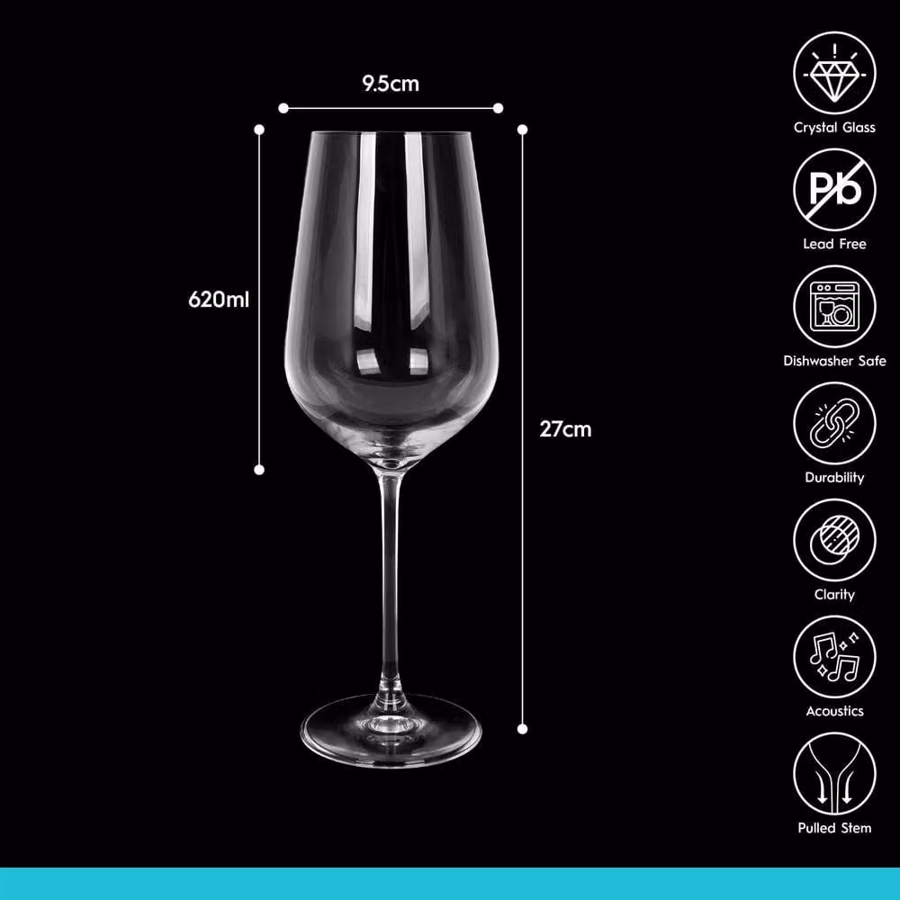 Argon Tableware Knightsbridge Lead-Free Crystal Red Wine Glasses, 620ml, Pack of 6, Transparent – 4