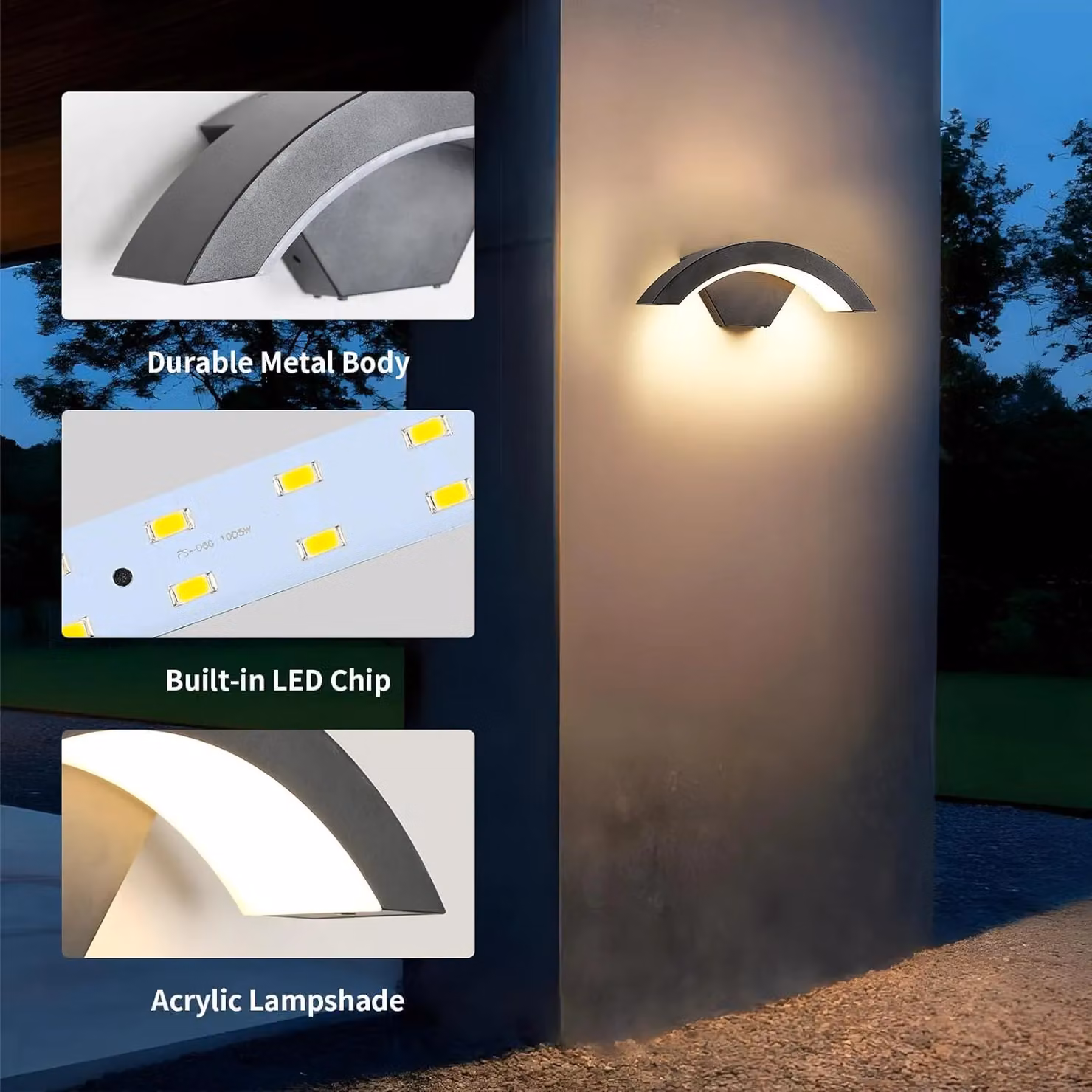 COMELY Modern LED Outdoor Wall Light, 24W IP65 Waterproof Up and Down Lighting in Black with 3000K Warm White Glow – 8