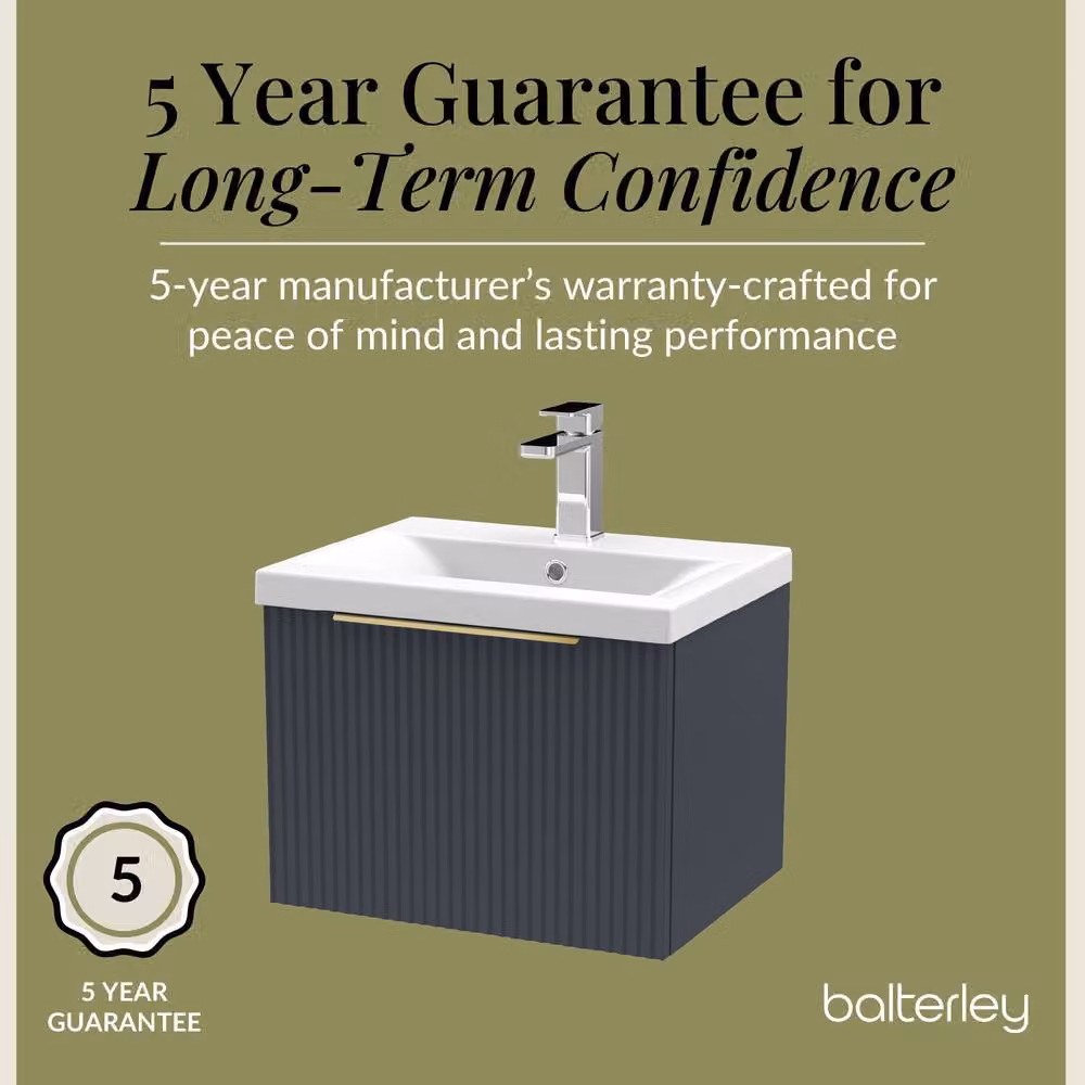 Balterley Front Wall Hung Single Drawer Vanity Basin Unit, Matt Dark Grey, Width: 50 cm – 4