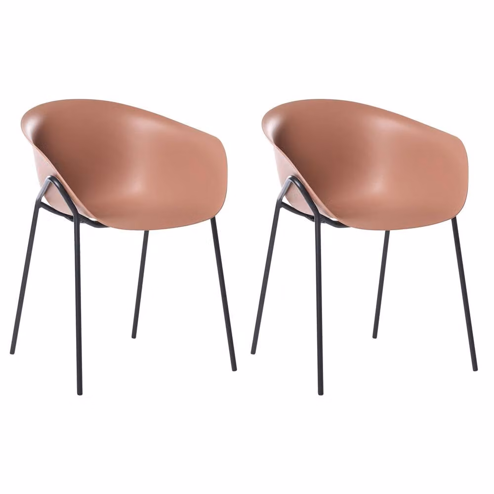 Wyld and Coco 2-Pack Brown Polypropylene Garden Chairs with Black Metal Legs – 2
