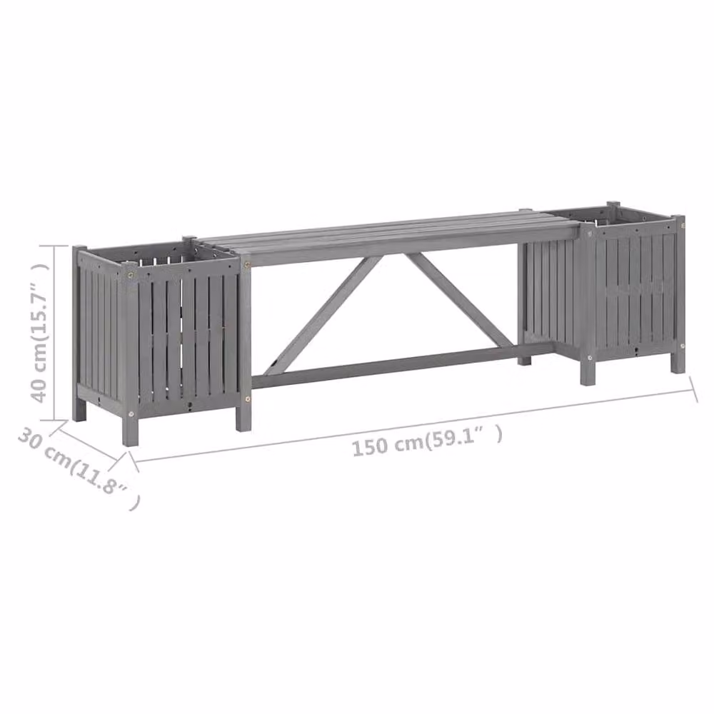 Berkfield Home Practical Garden Bench with 2 Planters, Solid Acacia Wood, Grey, W/D/H: 150 x 40 x 30 cm – 4