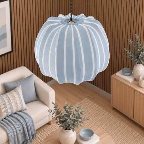 CGC Lighting Fleur Large 50cm Striped Bell Lantern Lampshade in Blue Fabric – 3