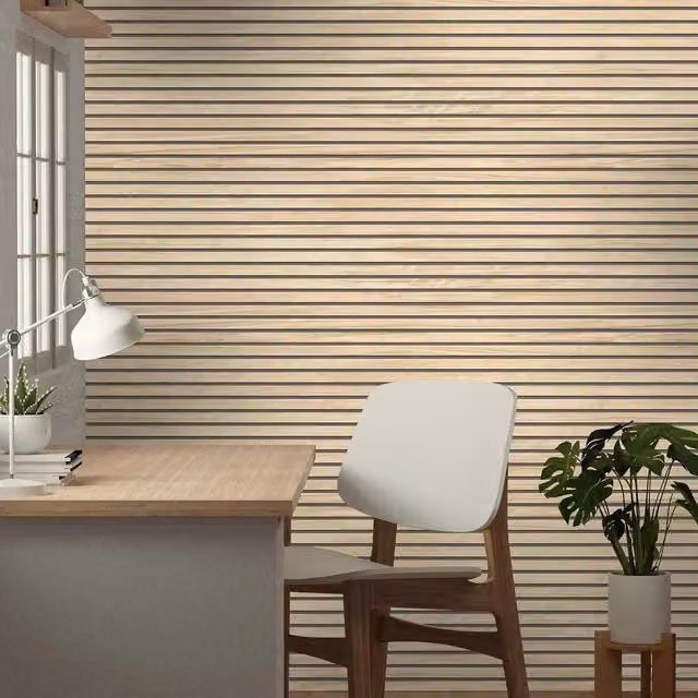 Panacea Wood Slats Wallpaper in Light Oak Realistic Striped Beige