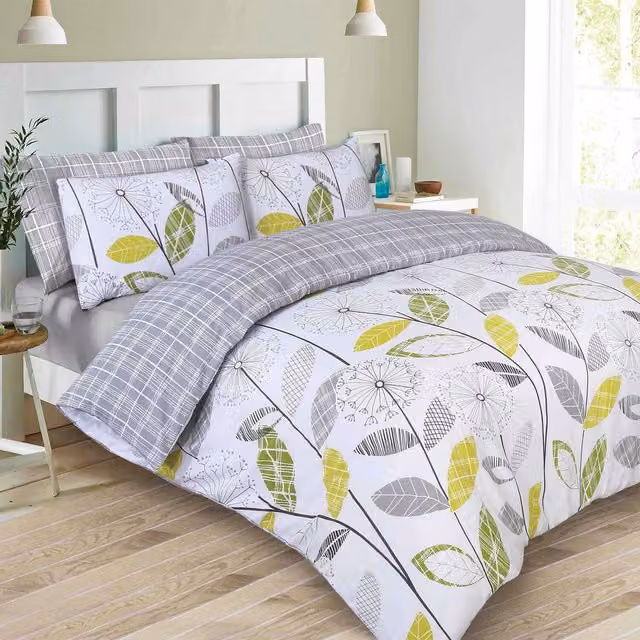 Dreamscene Allium Floral Reversible Duvet Cover and Pillowcase Set, Grey, W: 180 cm x H: 200 cm