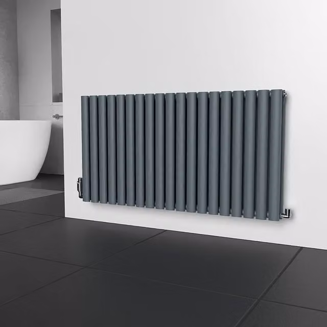 Lux Heat Oval Horizontal Double Radiator in Slate Grey, W: 1140 mm, H: 600 mm
