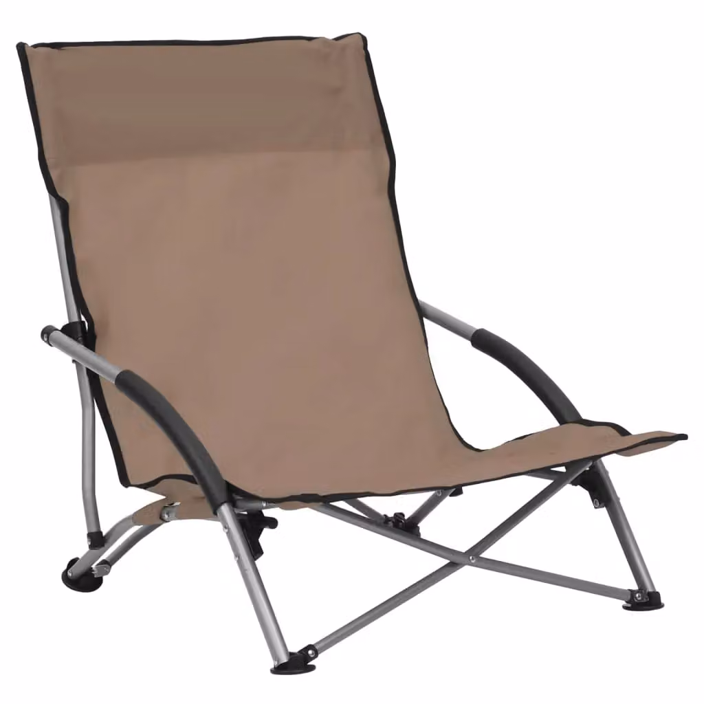 Berkfield Home Set of 2 Folding Beach Chairs in Beige Fabric with Powder Coated Steel Frame – 2