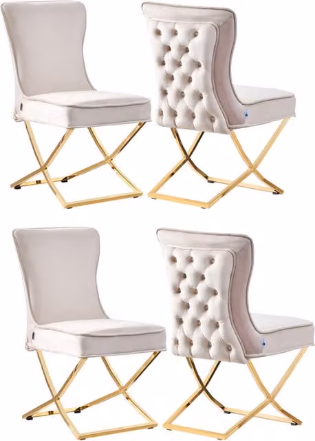 Life Interiors Trafalgar LUX Velvet Dining Chairs Set of 4 in Beige and White