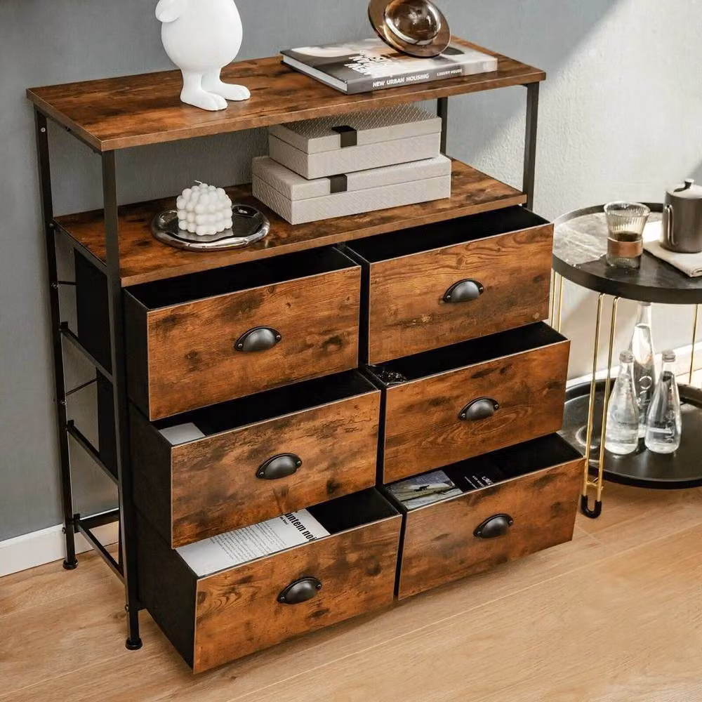Kelvenix 6 Drawer 2-Tier Dresser Organiser in Rustic Brown – 3