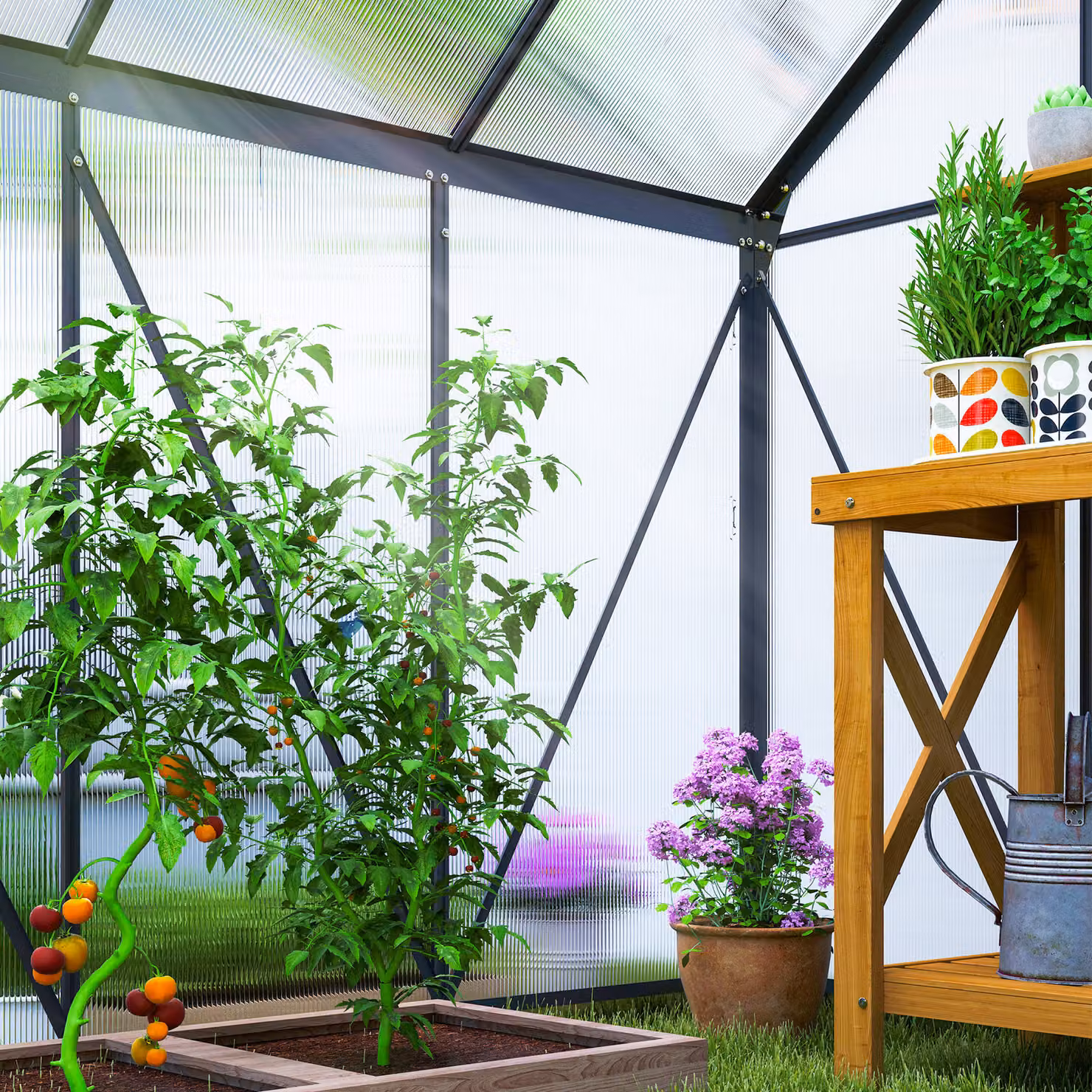 Outsunny Grey Walk-In Polycarbonate Greenhouse with Sliding Door and Rain Gutter, W/D/H: 190 x 190 x 200 cm – 7