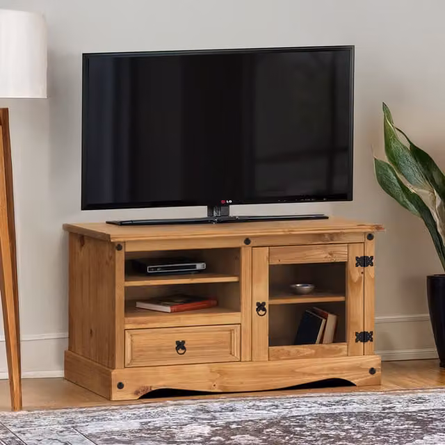 Mercers Furniture Corona Rustic Solid Pine Entertainment TV Unit in Brown and Black, W/D/H: 105 x 45 x 59 cm – 3