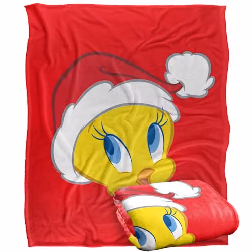 LOGOVISION Looney Tunes Tweety Pie Santa Hat Super Soft Fleece Throw Blanket, Multicolour, W: 152 cm, D: 127 cm