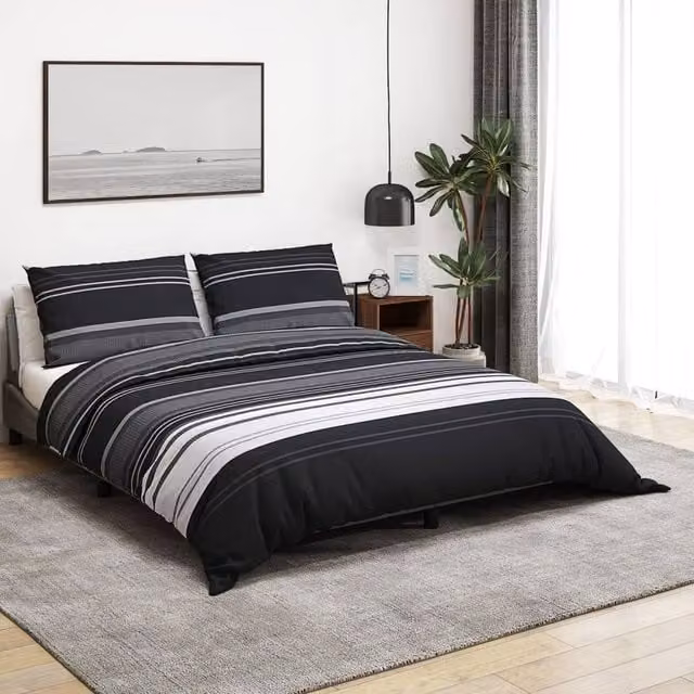 Berkfield Home Striped Cotton Duvet Cover and Pillowcase Set in Black and White, 200 x 200 cm