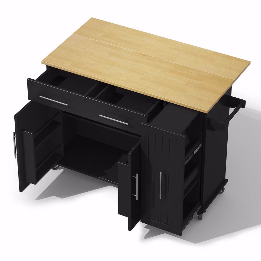 Merax Rolling Kitchen Island Trolley with Drop Leaf and Pull Out Storage in Black, W/D/H: 90 x 40 x 40 cm – 7