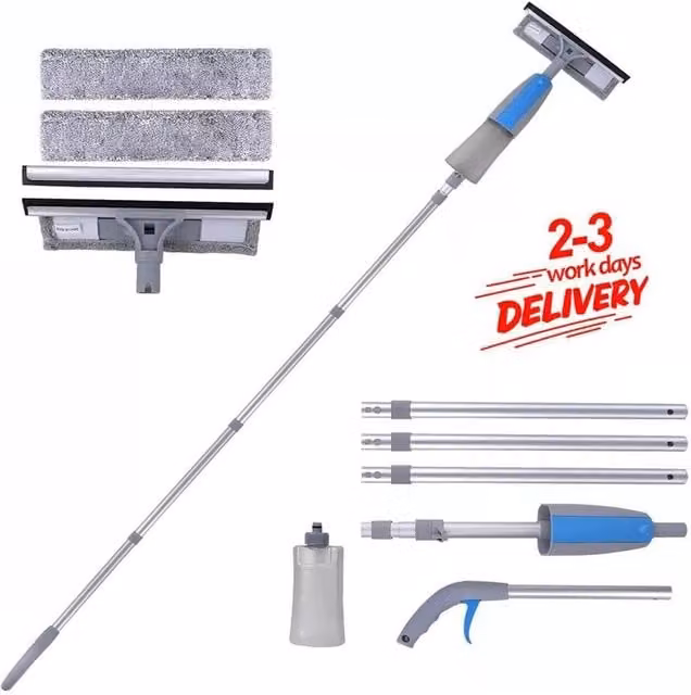 FLAVORA Silver Glass Shower Squeegee with Refillable Microfibre Head