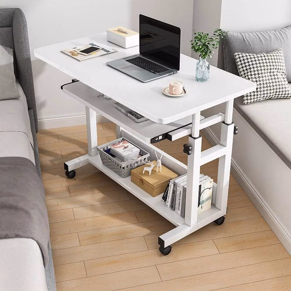 Kelvenix White Height Adjustable Modern Computer Desk with Castors – 2