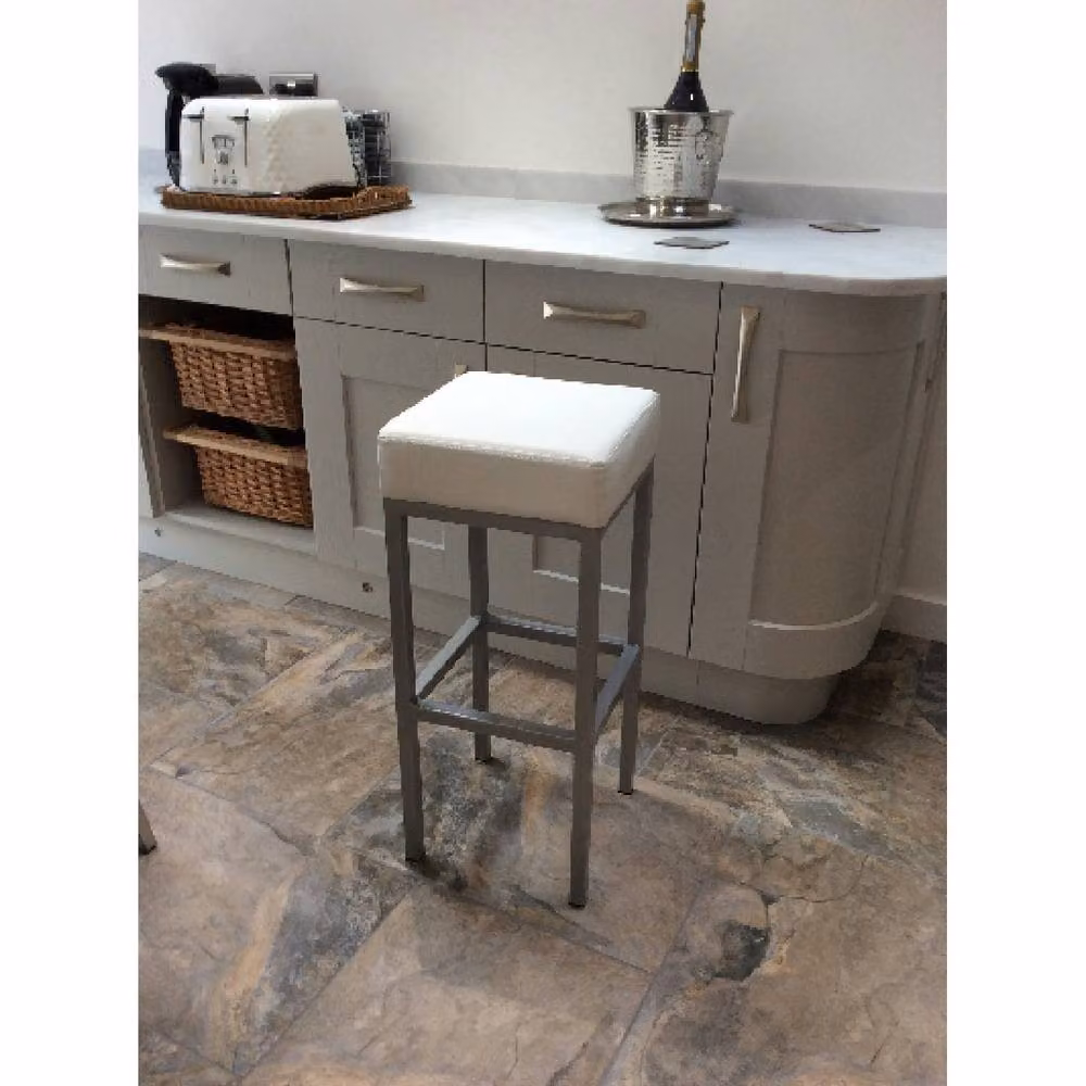 netfurniture Modern Cube Shape Kitchen Bar Stool with White Faux Leather Padded Seat and Metal Frame – 3
