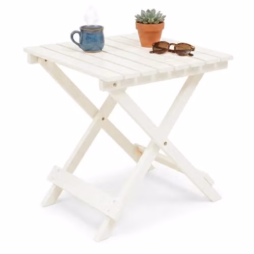 Premier Housewares White Rectangular Folding Garden Table with Treated Hardwood Top