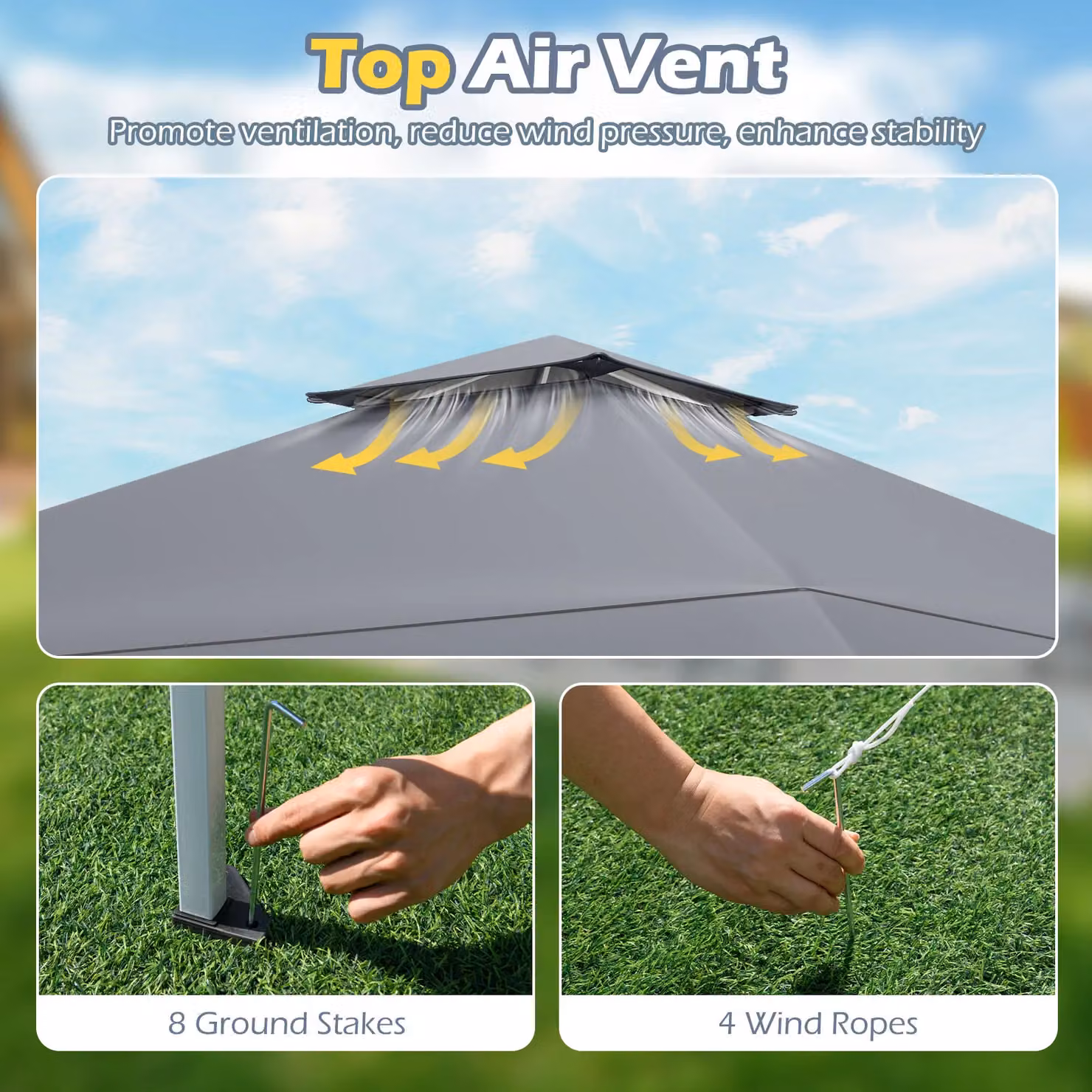 Costway Grey Pop Up Canopy Tent Outdoor Easy Setup Gazebo W: 395 cm, D: 395 cm, H: 284 cm – 2