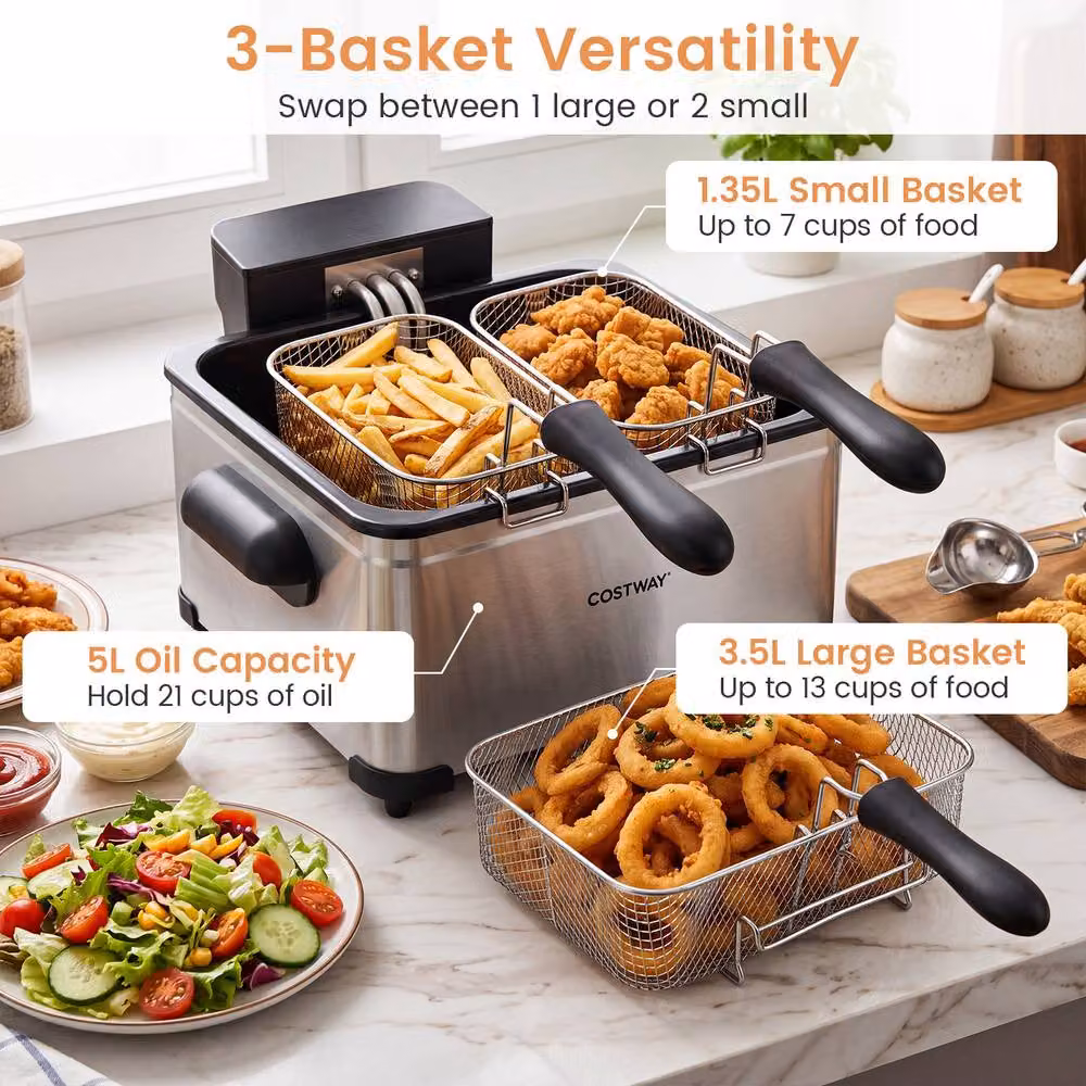 Costway 5L Electric Deep Fryer 2000W with LED Touch Screen and 6 Presets in Silver – 6