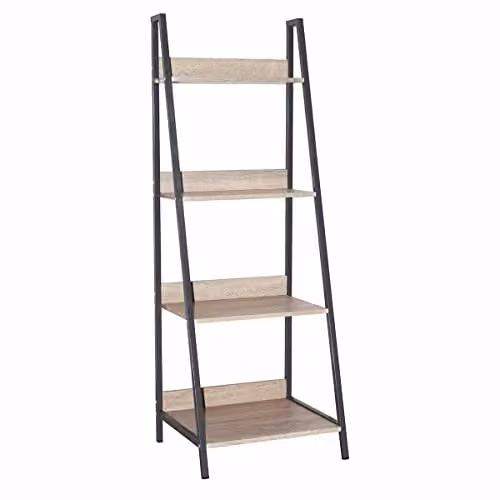Core Loft Industrial Ladder Bookcase Unit with Oak Effect and Grey Metal Frames – 1