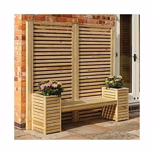 Rowlinsons Garden Creations Wood Seat Set, Brown, W: 201 cm, D: 67 cm, H: 183 cm – 1