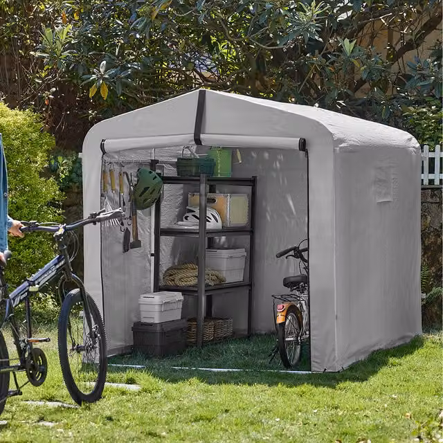 SoBuy Curved Outdoor Bicycle Storage Shed in Silver/Grey
