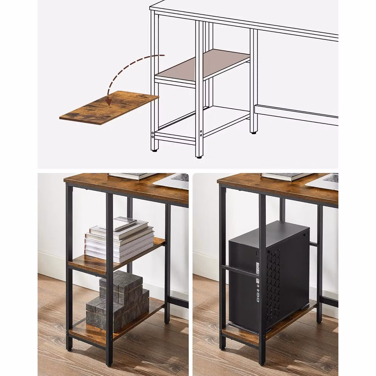 VASAGLE Industrial Computer Desk in Brown – 3