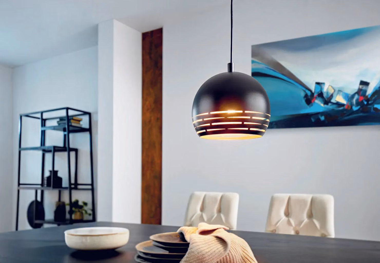 Loops Pendant Ceiling Light in Black with Gold Inner Shade, E27 Bulb, Height Adjustable – 2
