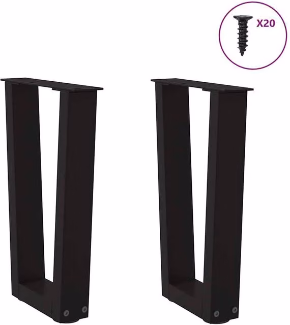 Berkfield Home Modern V-Shape Dining Table Legs, 2 Pieces, Black Steel, W: 38 cm, H: 42-43.3 cm