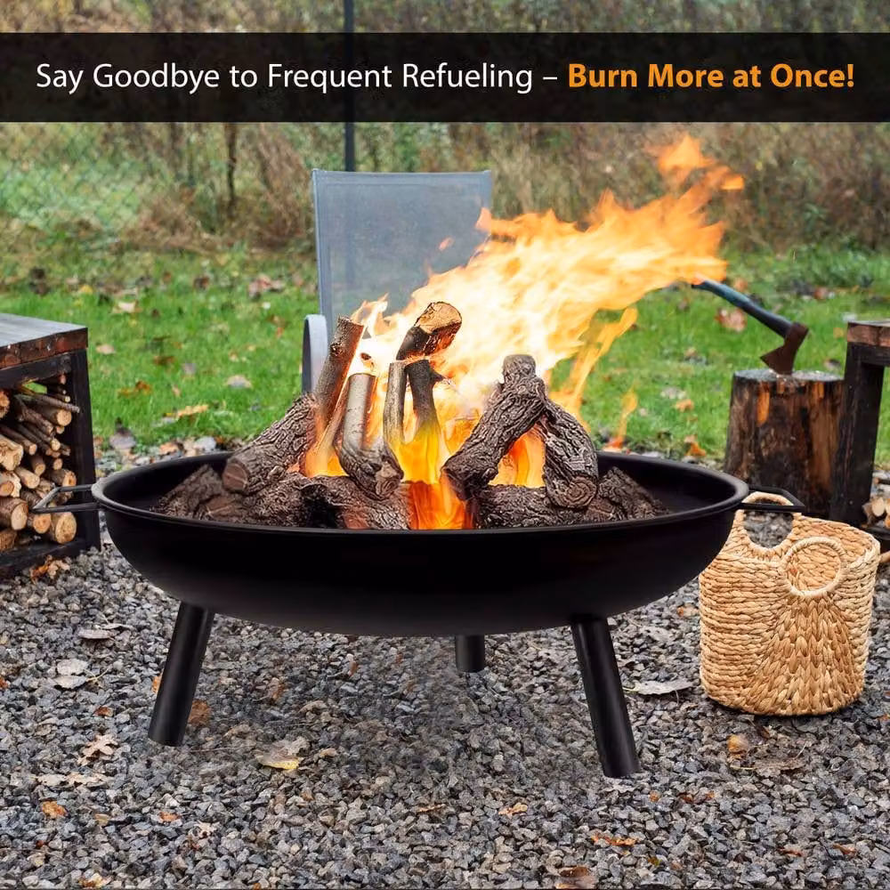 Crystals Round Folding Fire Pit Bowl in Black, Diameter: 58.42 cm – 5
