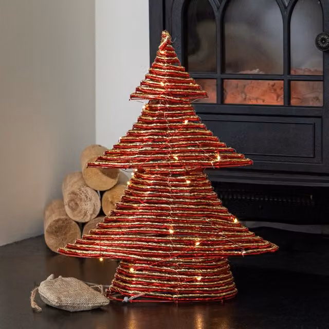 Samuel Alexander Red and Gold Tabletop Christmas Tree Decoration with Warm White LEDs, Height: 40 cm – 1