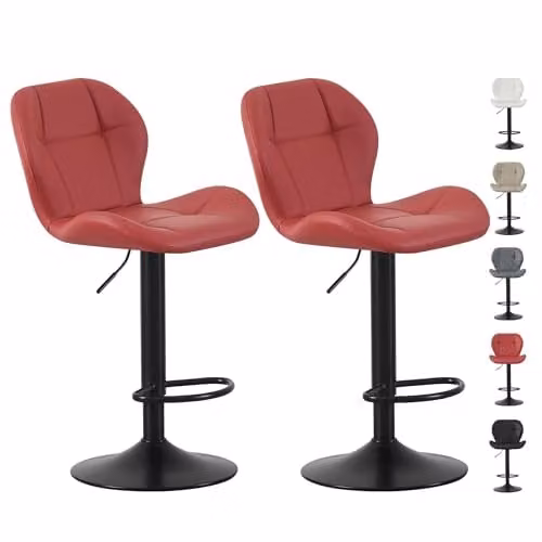 mcc direct Stella Set of 2 Red Faux Leather Swivel Bar Stools with Backrest and Metal Base – 1