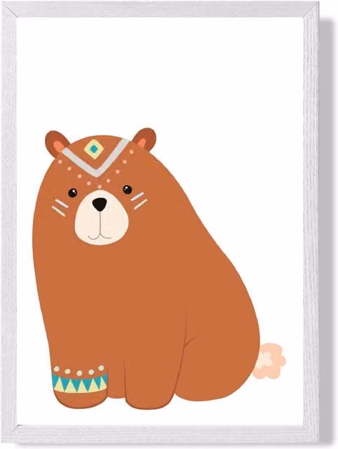 ARTZE Crouching Bear Tribal Animal Framed Print, Brown and White, A3 – 1