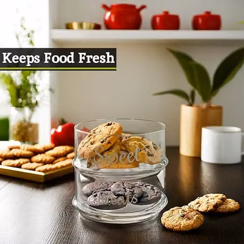 Premier Housewares Stackable Glass Storage Jars, Transparent, 2-Piece Set – 4