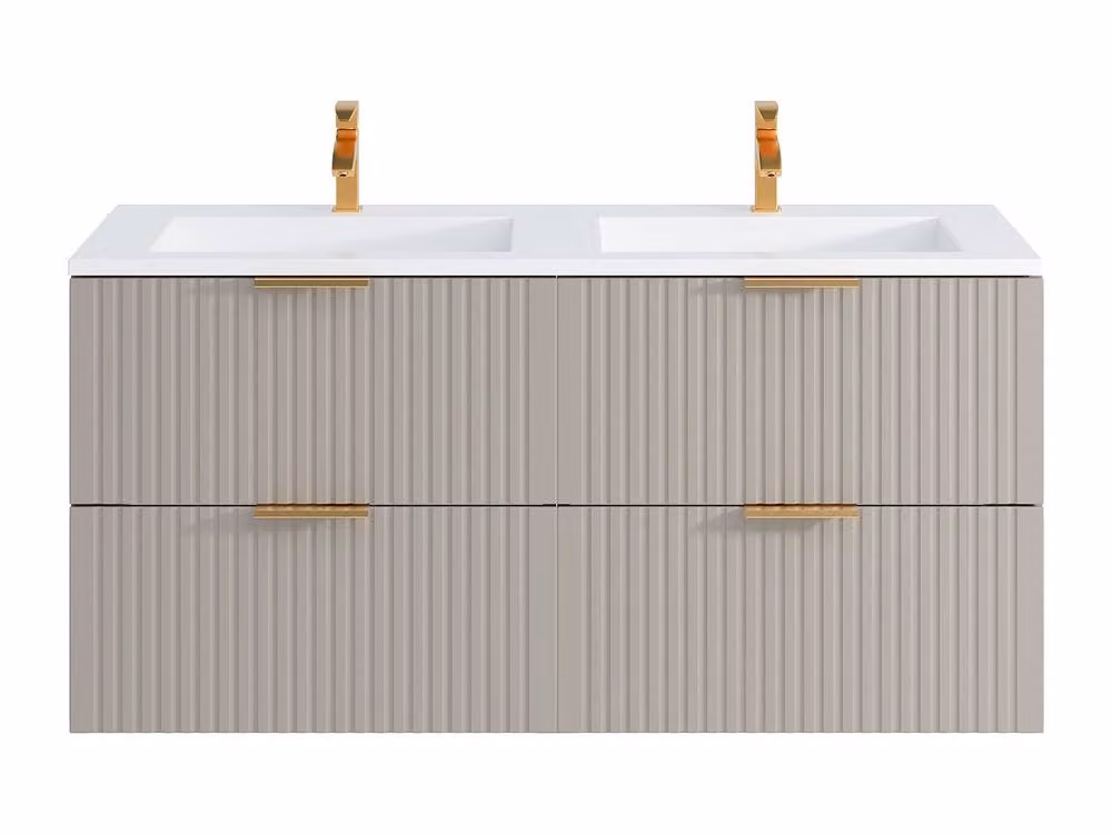 Vente-unique Ribbed Suspended Bathroom Unit with Built-In Washbasin, Beige, W: 120 cm, D: 46 cm, H: 57 cm – 2