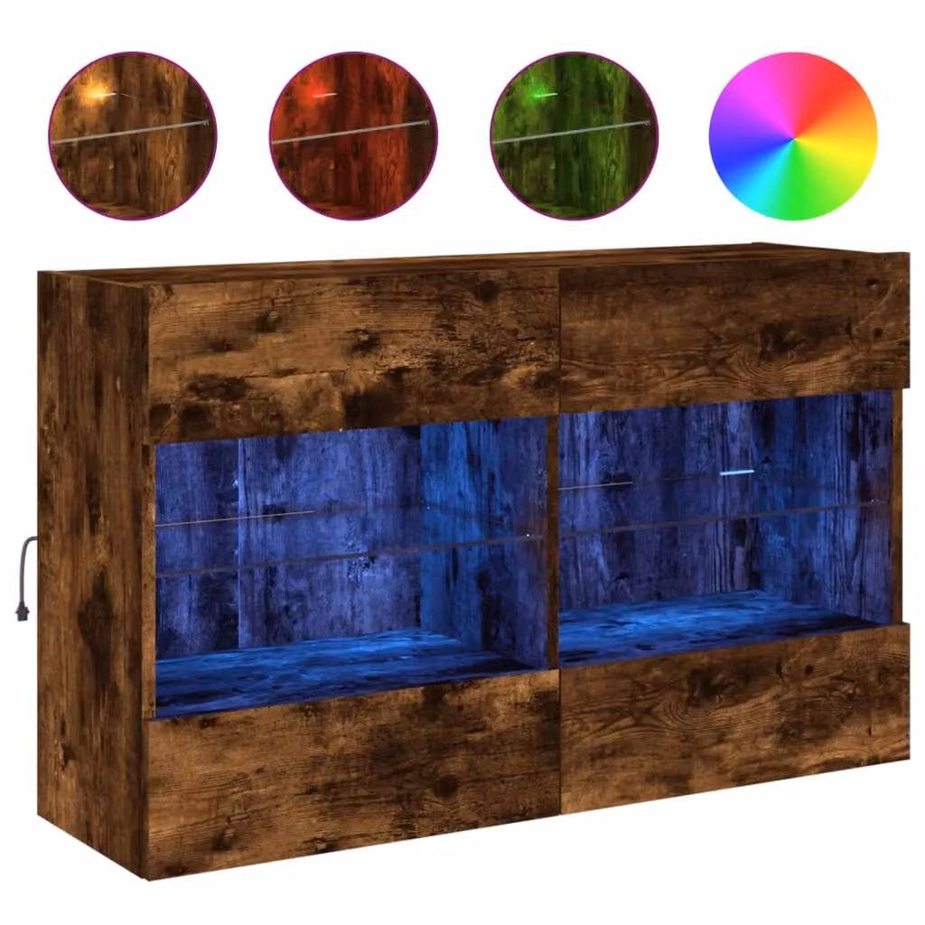 Berkfield Home Modern Wall Mounted TV Cabinet with Integrated LED Lights in Smoked Oak Brown, W/D/H: 98.5 x 30 x 60.5 cm – 2