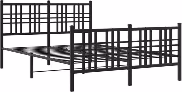 Berkfield Home Metal Bed Frame with Footboard, Black, W: 137 cm, D: 190 cm, H: 90 cm