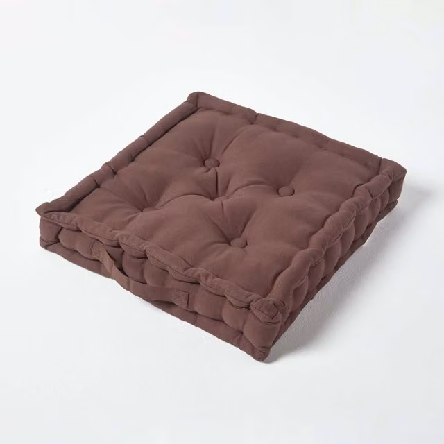 Homescapes Cotton Square Floor Cushion in Brown, Height: 8 cm